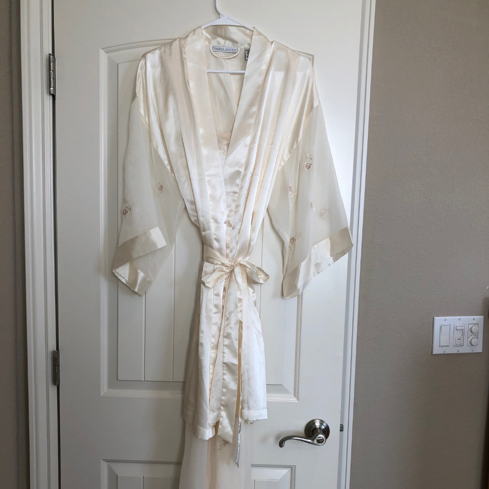 Satin and Chiffon Cream Embroidered Night Gown